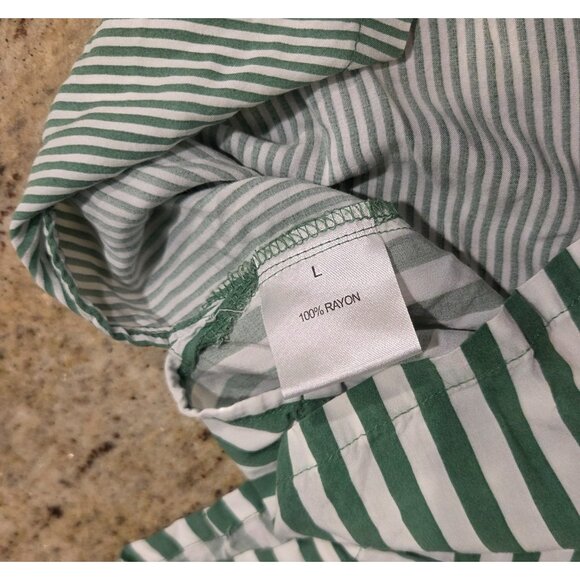 Jane + Delancey Button Down Shirt Women L Green Stripe Short Sleeve High Low Hem - Picture 6 of 13